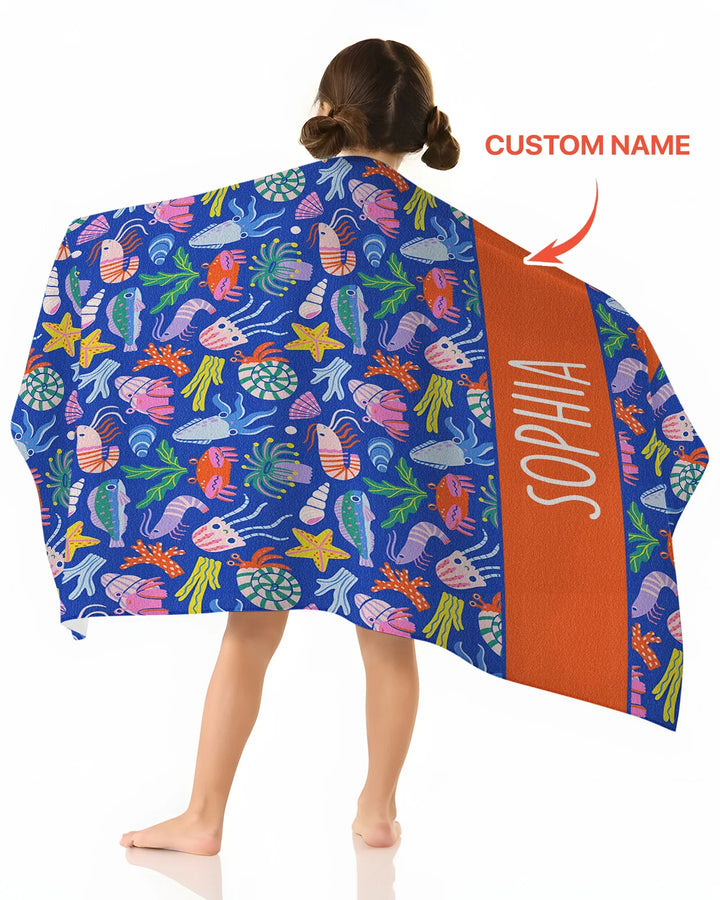 Custom Name Under The Sea Beach Towel