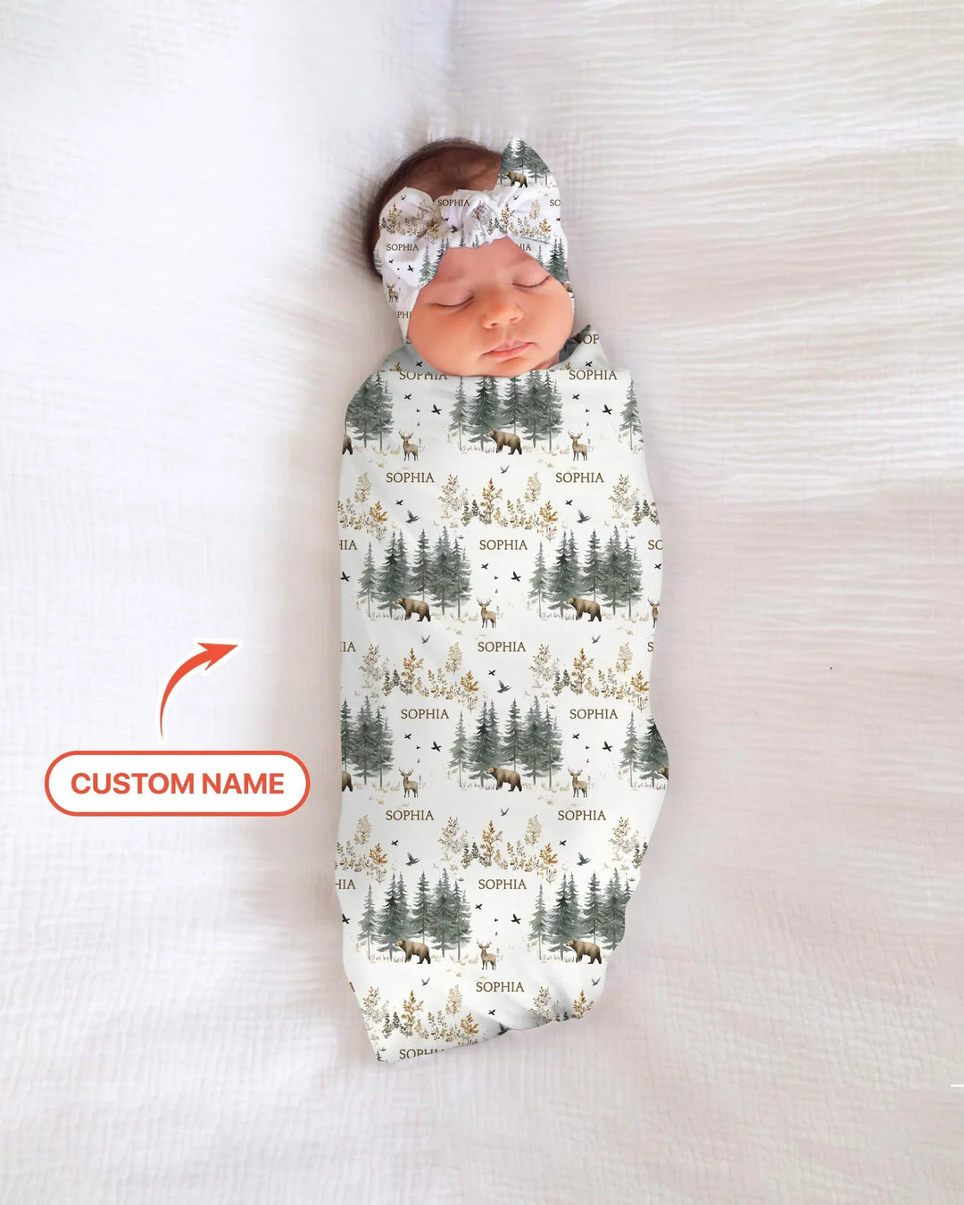 Custom Name Forest Bear Deer swaddle blanket