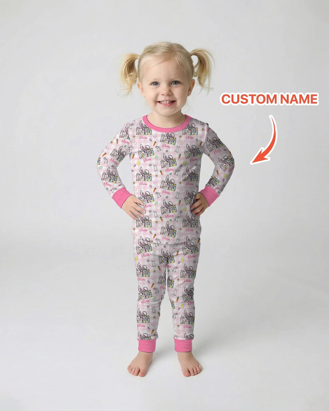 Custom Name Easter Family Matching Bamboo Two Piece Long Sleeve Pajama Set