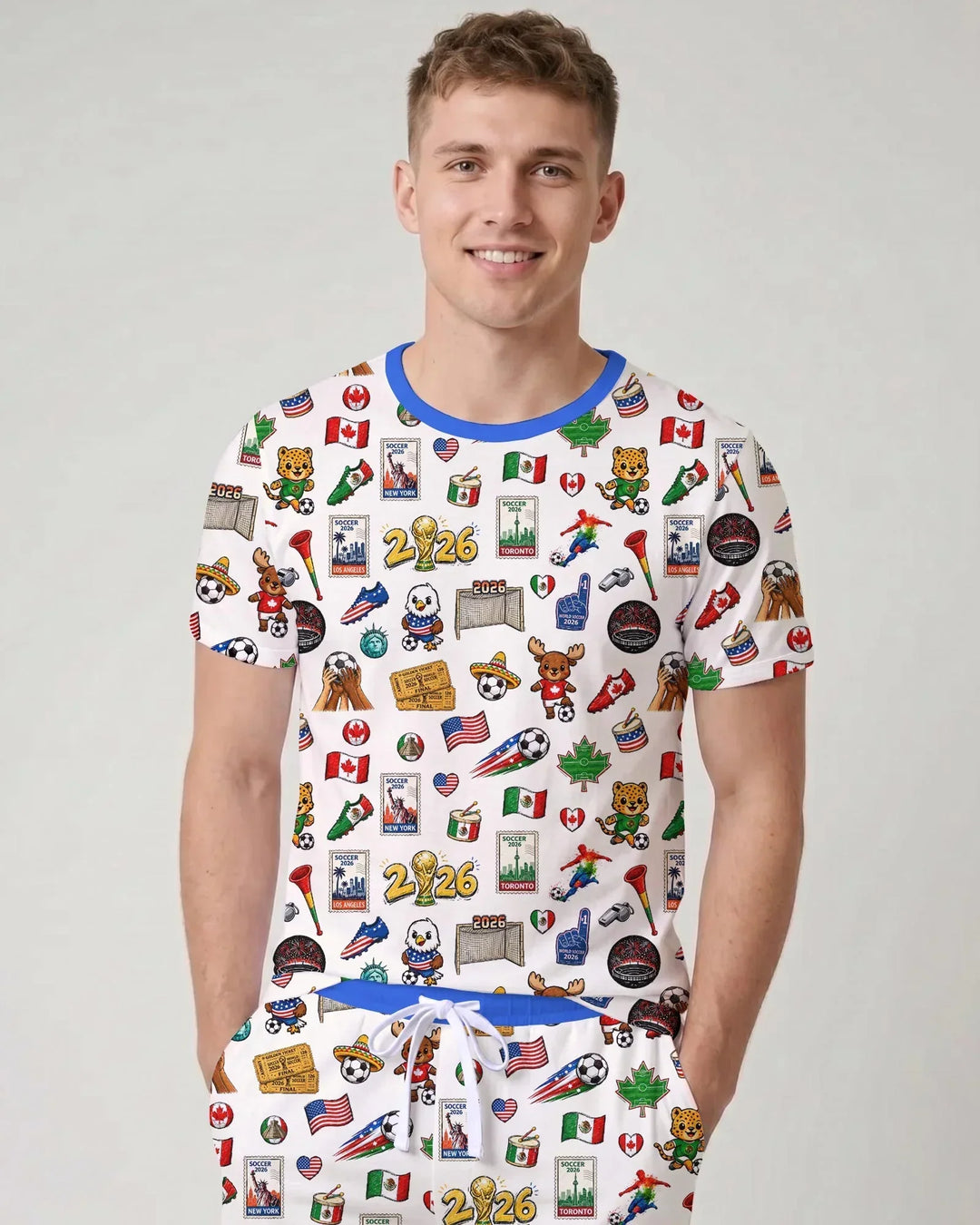 Soccer Cup 2026 Family Matching Bamboo Men Short Sleeve Short Pajama Set