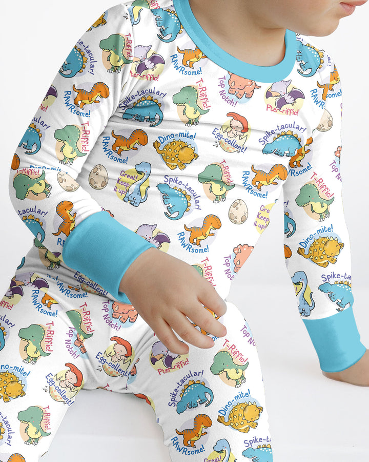 Cute Dinosaur Pun Bamboo Two Piece Long Sleeve Pajama Set