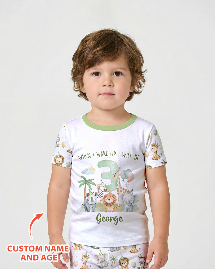 Custom Name Safari Animals When I Wake Up I Will Be Birthday Bamboo Two Piece Short Sleeve Shorts Pajama Set