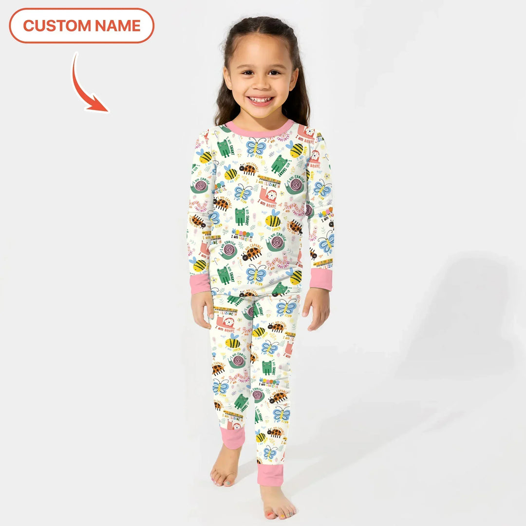 Spring Garden Custom Name Bamboo Two Piece Long Sleeve Pajama Set