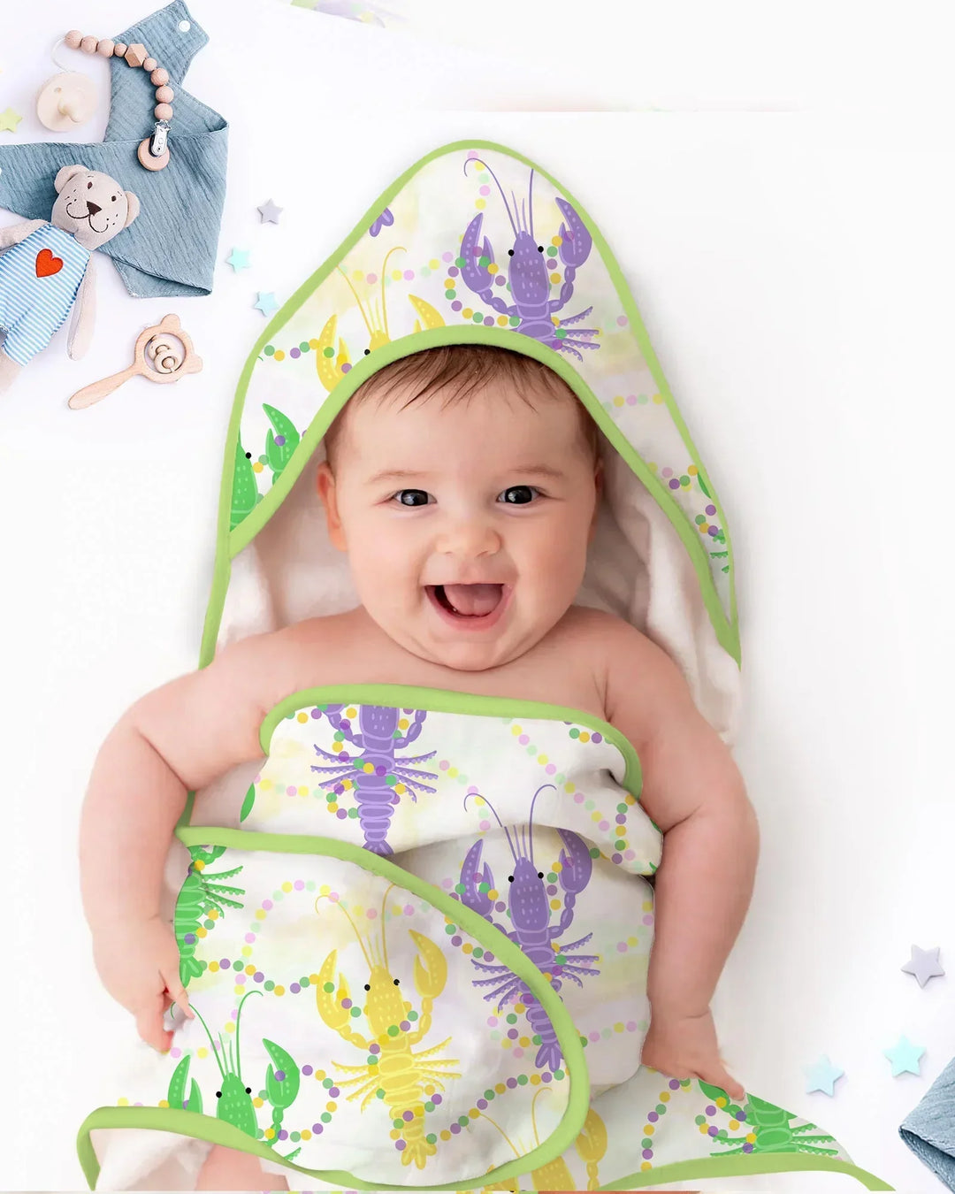 Mardi Gras Crawfish Family Matching Hooded Bamboo Towel Set
