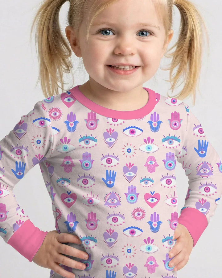 Hamsa Heart Guardians Family Matching Bamboo Two Piece Long Sleeve Pajama Set