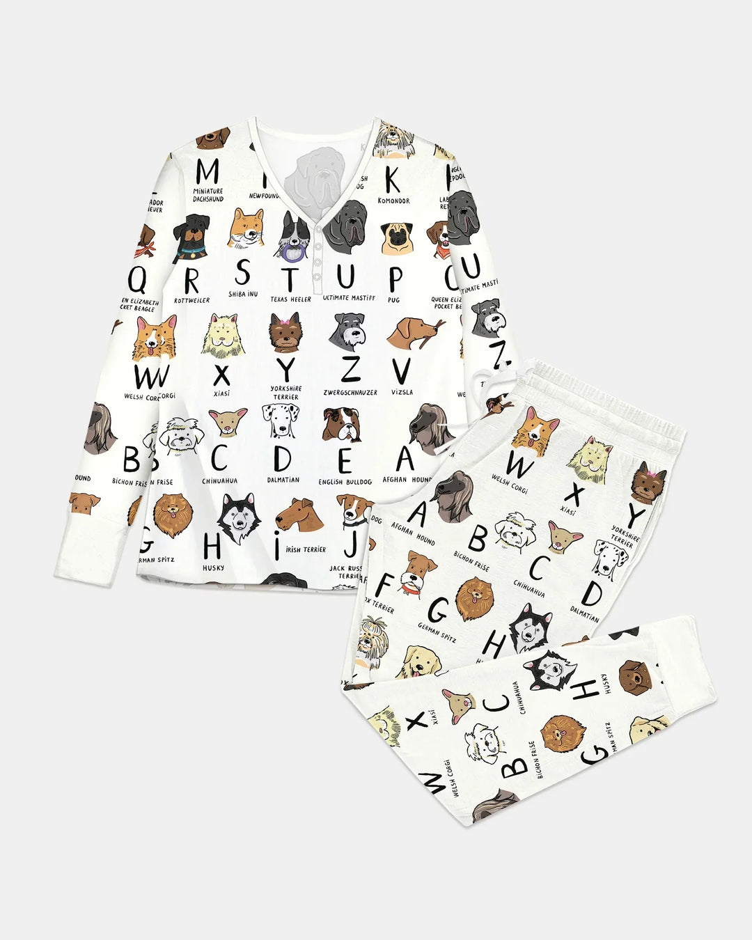 Funny Dogs Alphabet Bamboo Women Pajama Set