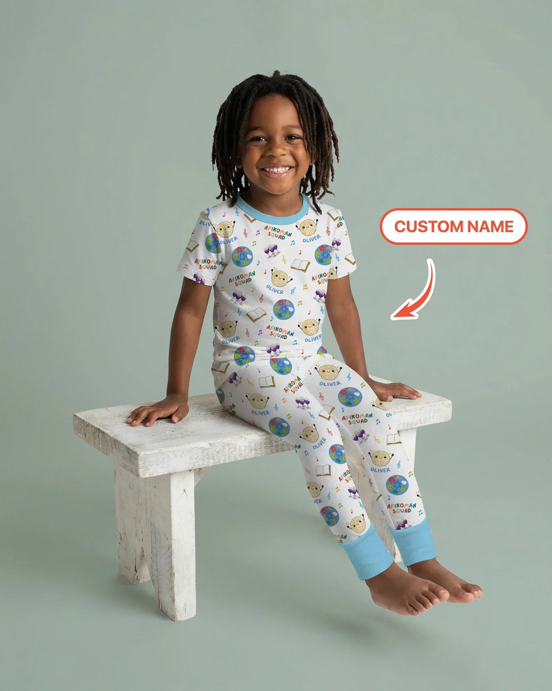 Custom Name Passover Afikoman Squad Bamboo Two Piece Short Sleeve Pajama Set