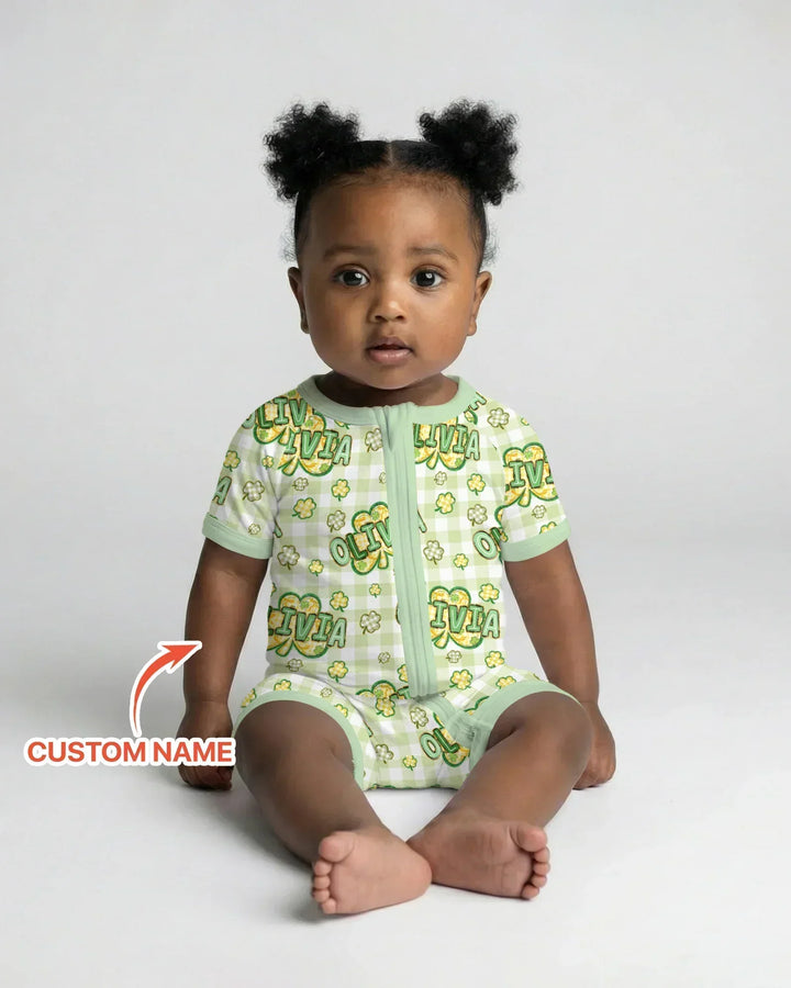 Lucky Shamrock Custom Name Bamboo Shorty Zippy