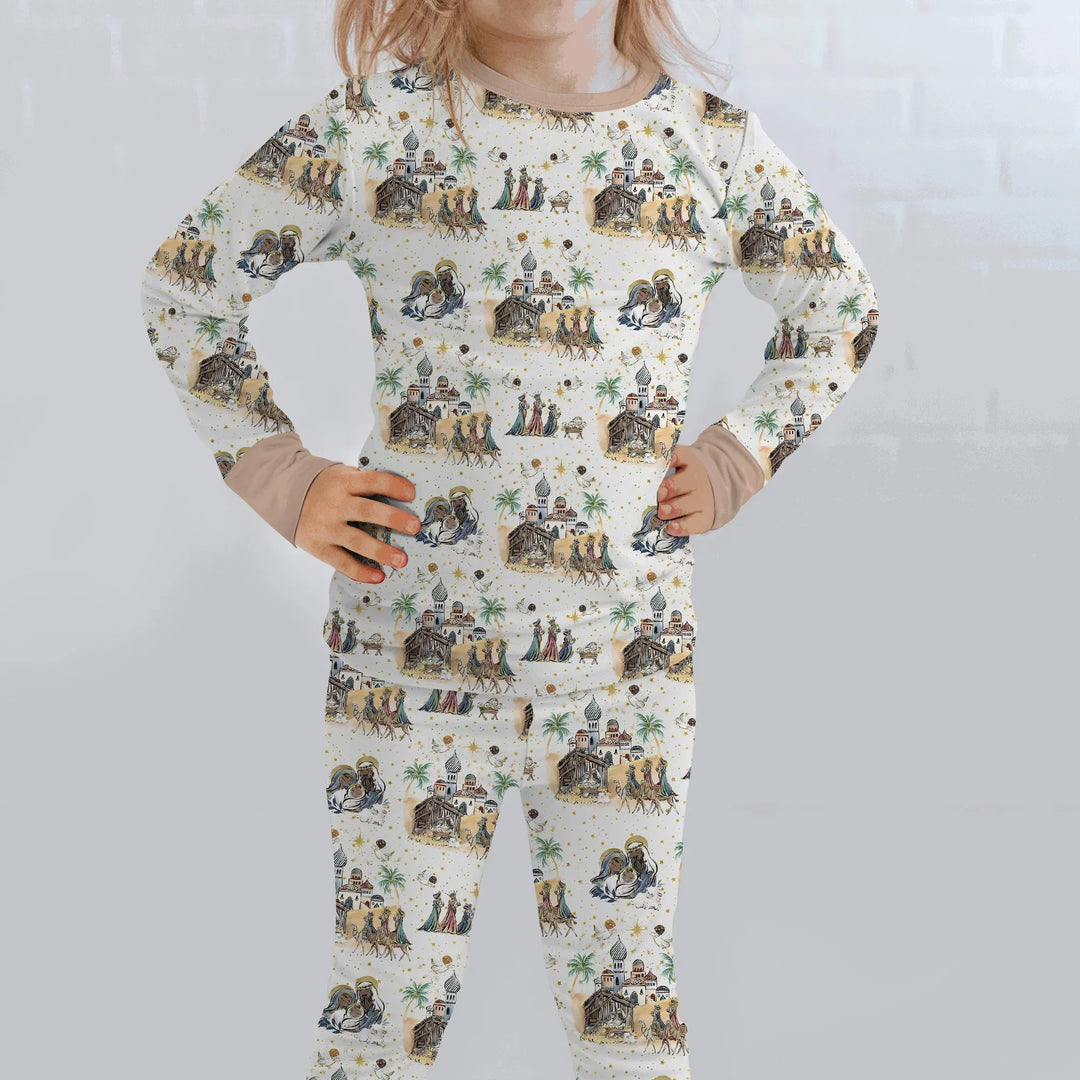 Nativity Christmas Family Matching Family Bamboo Two Piece Long Sleeve Pajama Set