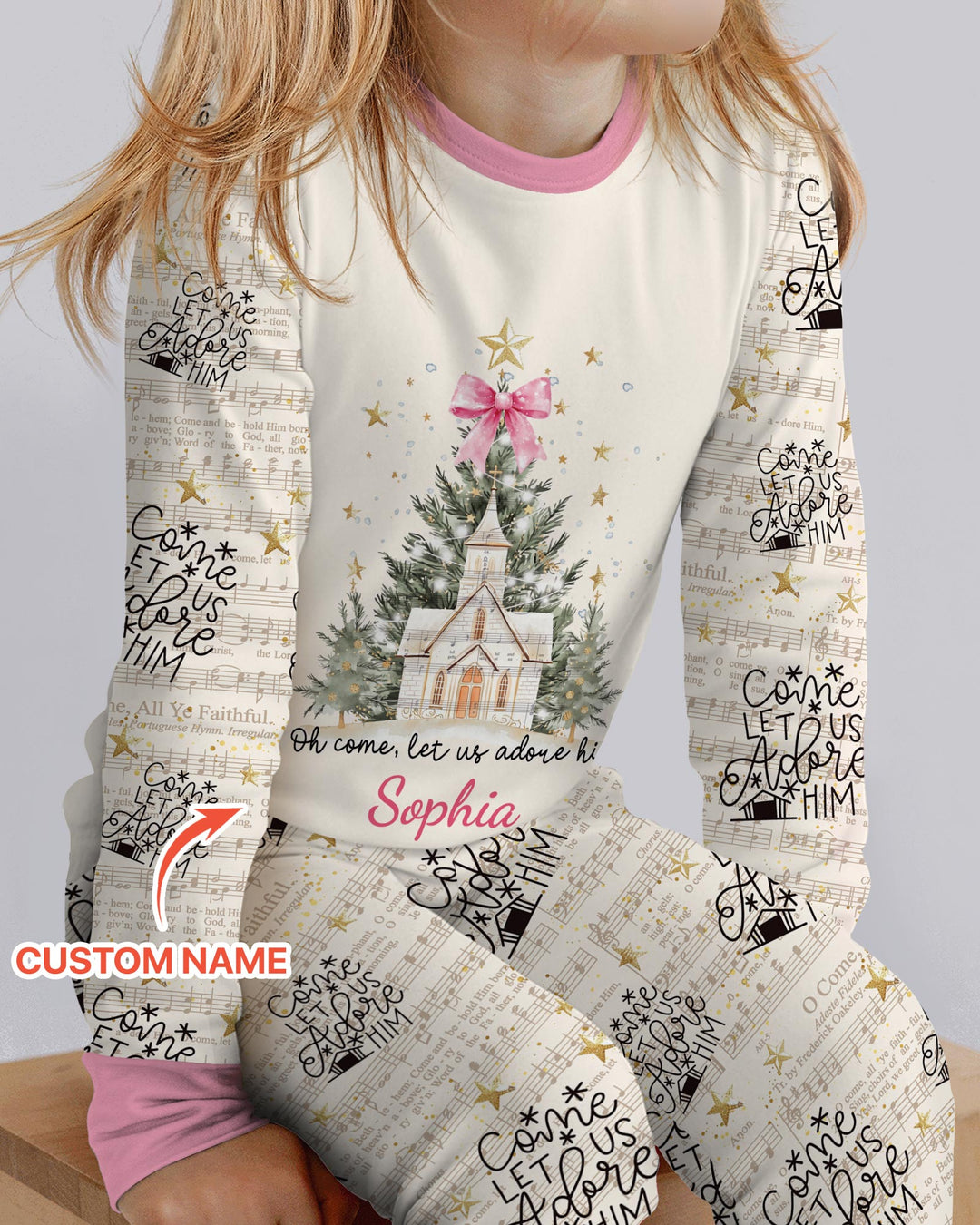 Oh Come Let Us Adore Him Custom Name Mommy And Me Matching Bamboo Two Piece Long Sleeve Pajama Set