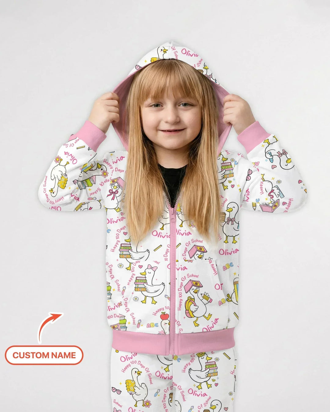 Custom Name Goose Happy 100 Days Of School Bamboo Zip Hoodie
