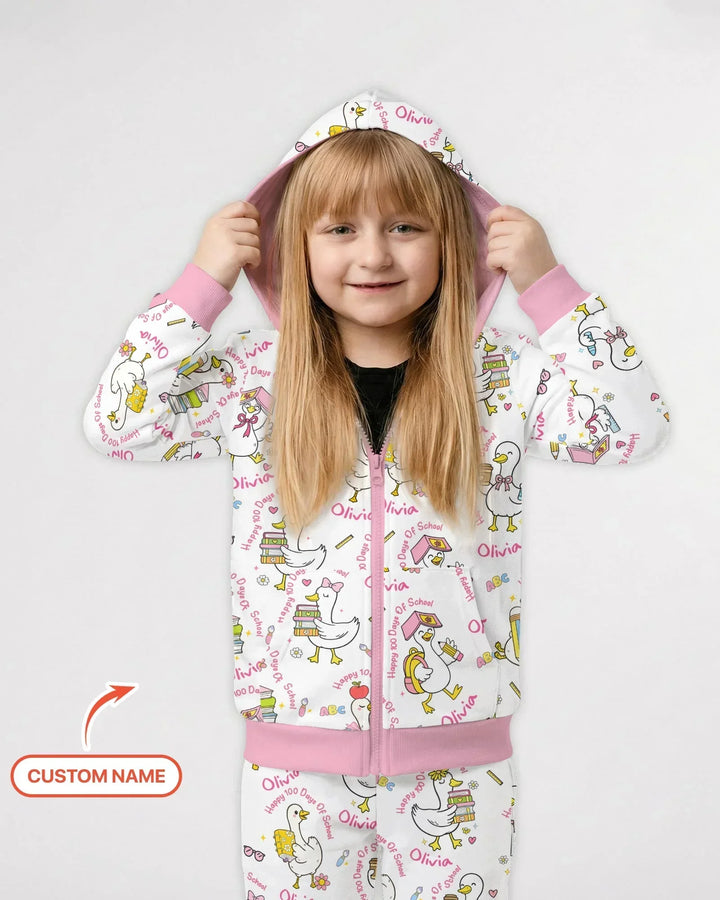 Custom Name Goose Happy 100 Days Of School Bamboo Zip Hoodie