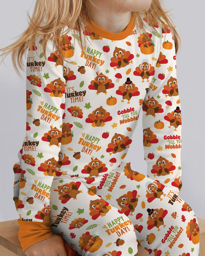 Happy Turkey Day Bamboo Two Piece Long Sleeve Pajama Set
