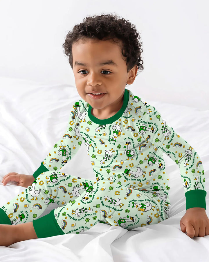 St. Patrick's Day Silly Goose Bamboo Two Piece Long Sleeve Pajama Set