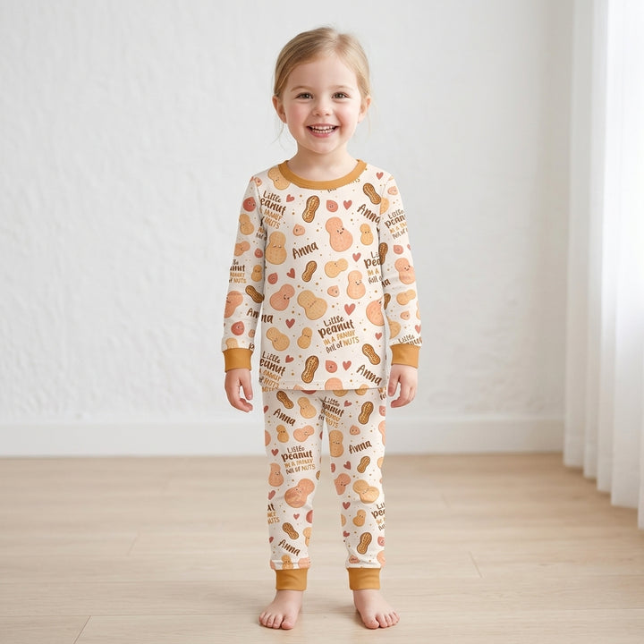 Custom Name Little Peanut In A Family Full Of Nuts Bamboo Two Piece Long Sleeve Pajama SeT