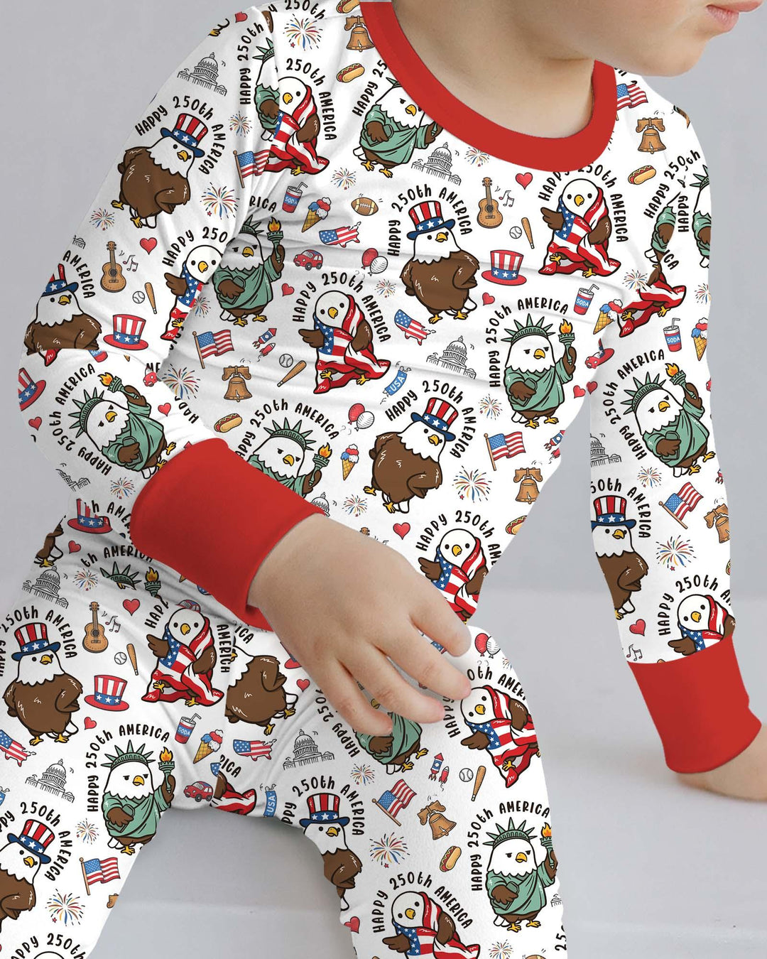 Happy 250th America Cute Patriotic Eagles Family Matching Bamboo Two Piece Long Sleeve Pajama Set
