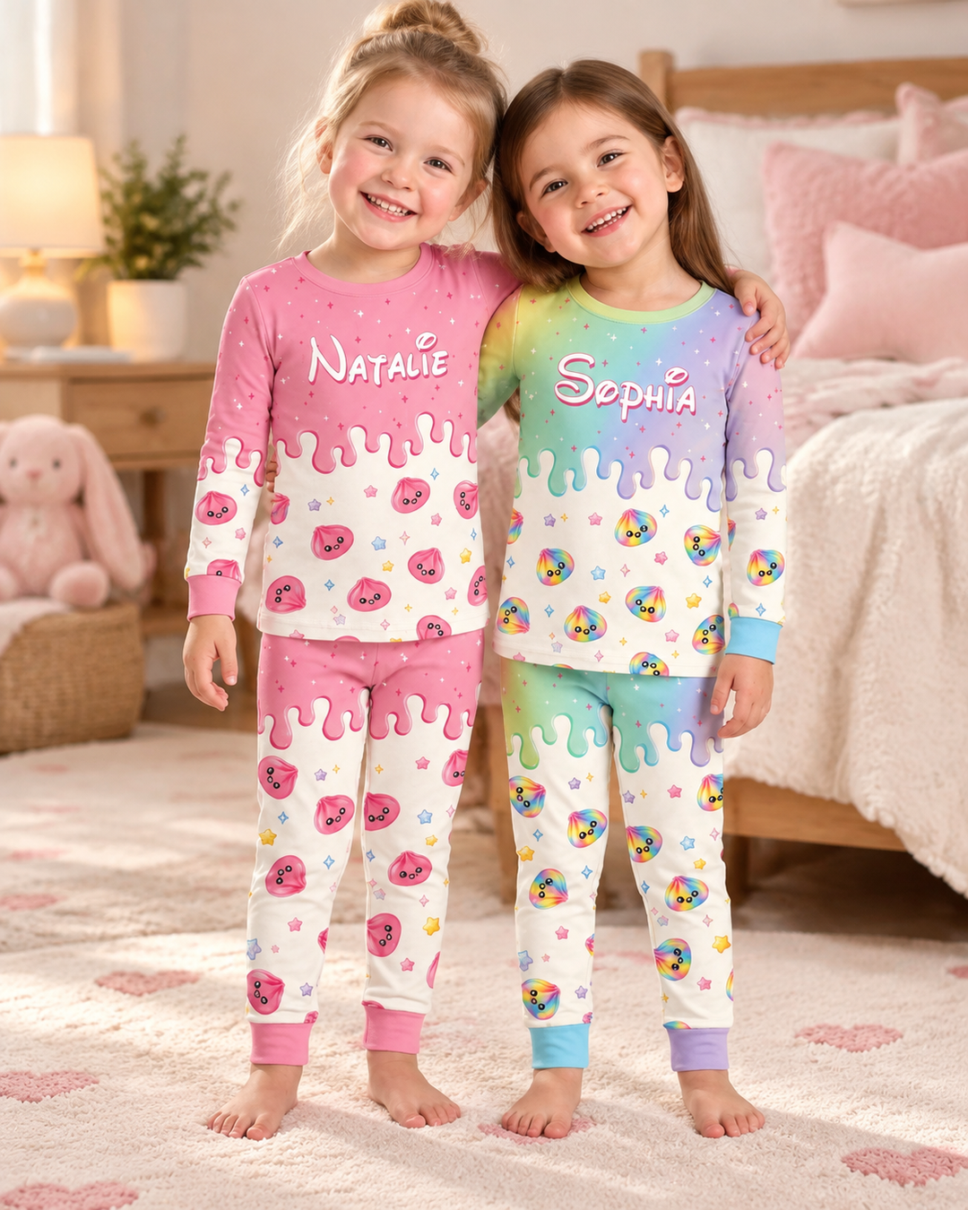 Personalized Dripping Kawaii Dumpling Bamboo Two Piece Long Sleeve Pajama Set