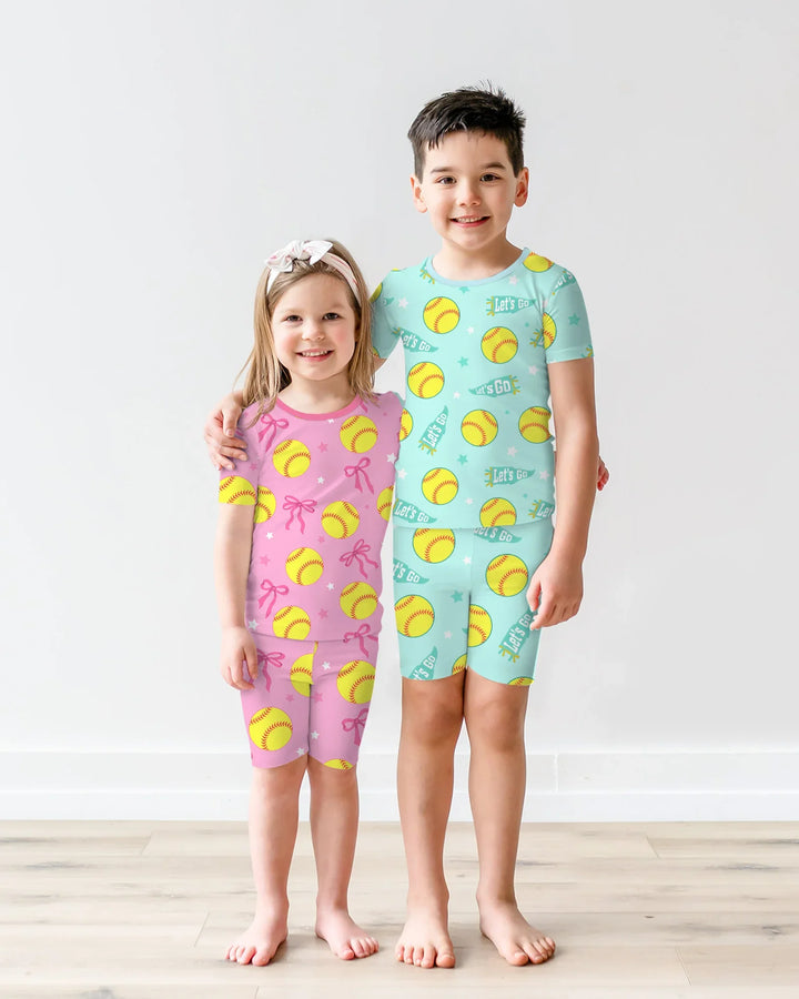 Softball Lovers Bamboo Two Piece Short Sleeve Shorts Pajama Set