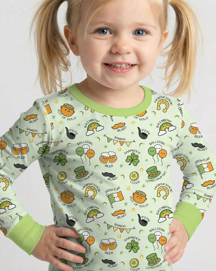 Kawaii St Patrick's Day Bamboo Two Piece Long Sleeve Pajama Set