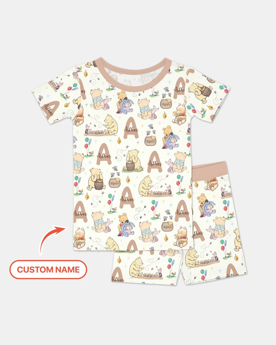 Honey Bear Monogram Bamboo Two Piece Short Sleeve Shorts Pajama Set
