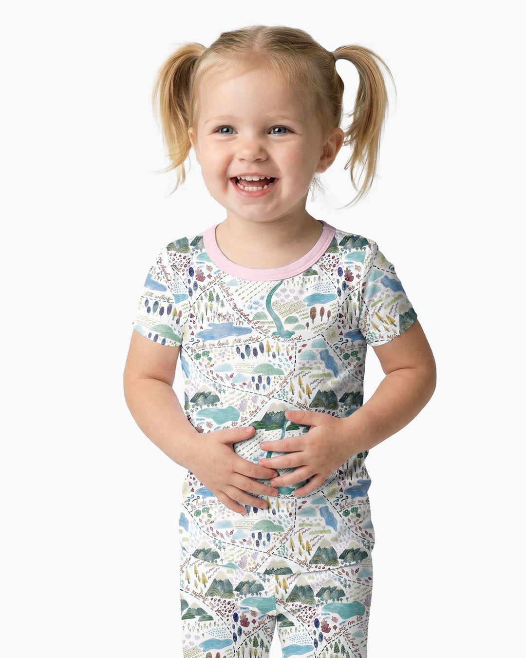 Whimsical Psalms 23 Map Bamboo Two Piece Short Sleeve Pajama Set
