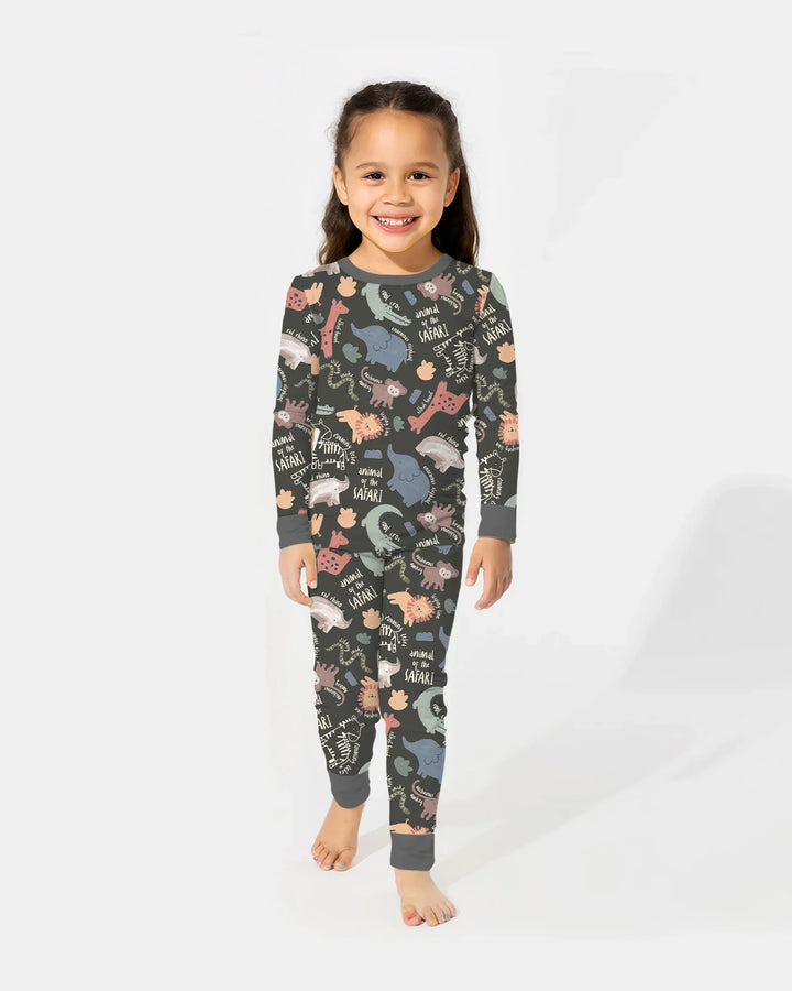 Funny African Animals Bamboo Two Piece Long Sleeve Pajama Set
