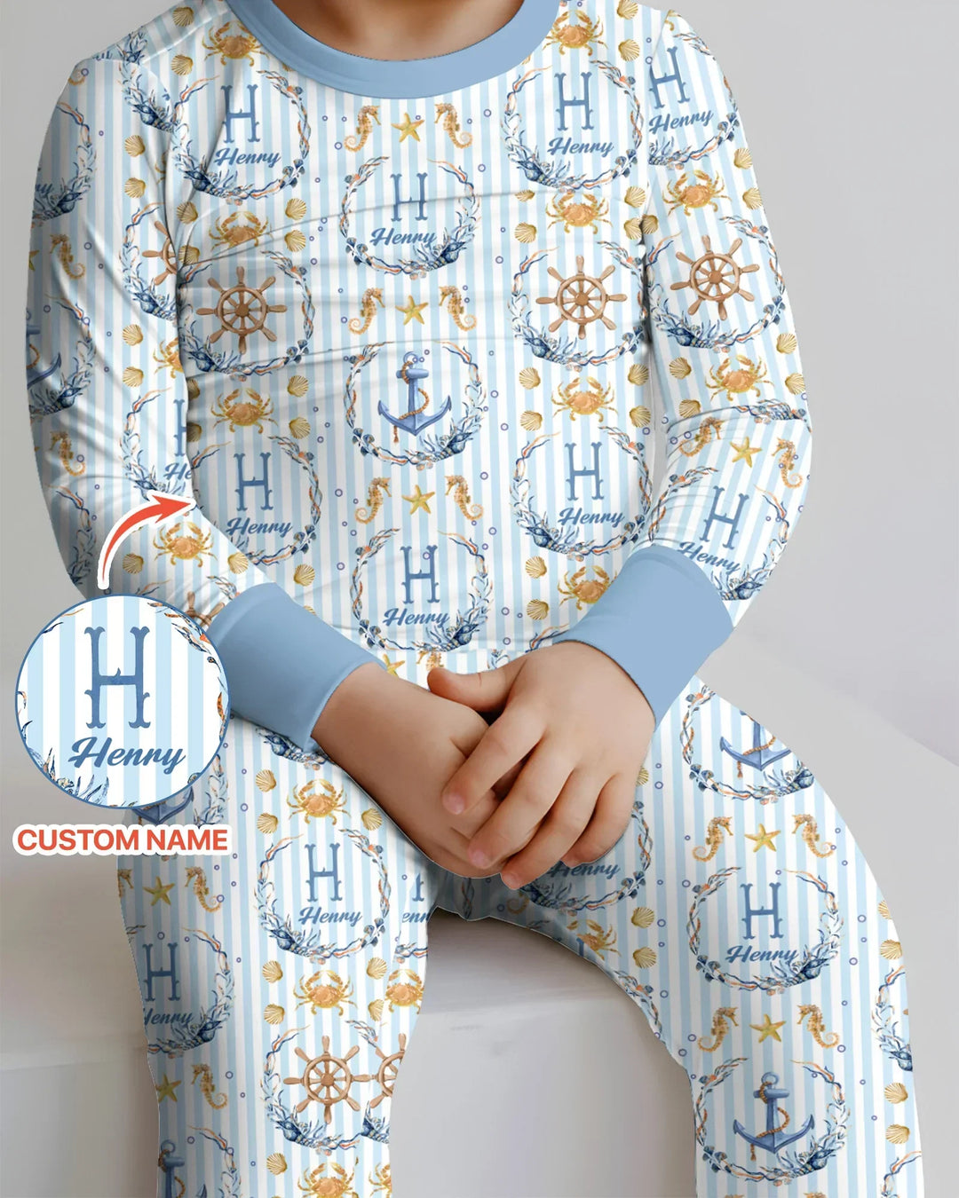 Bon Voyage Custom Name Bamboo Two Piece Long Sleeve Pajama Set
