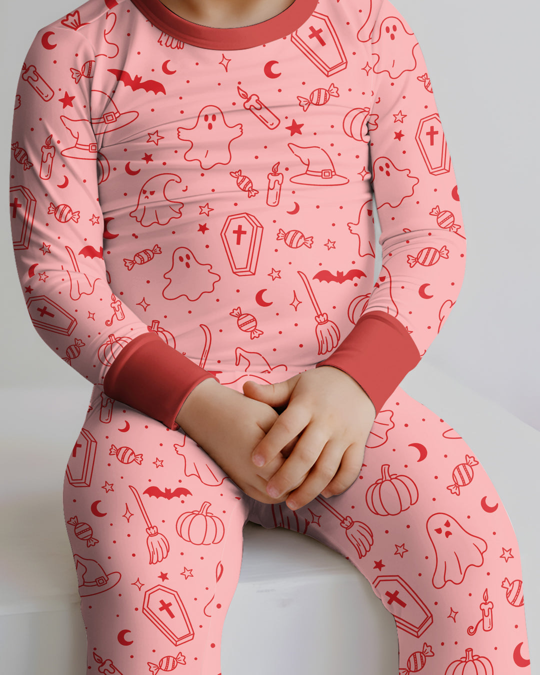 Cute Aesthetic Spooky Halloween Boo Bamboo Two Piece Long Sleeve Pajama Set
