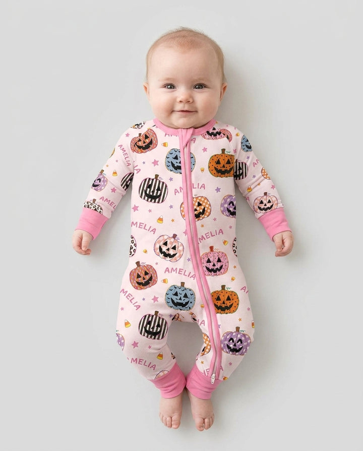 Custom Name Colorful Jack O Lantern Bamboo Convertible Zippy