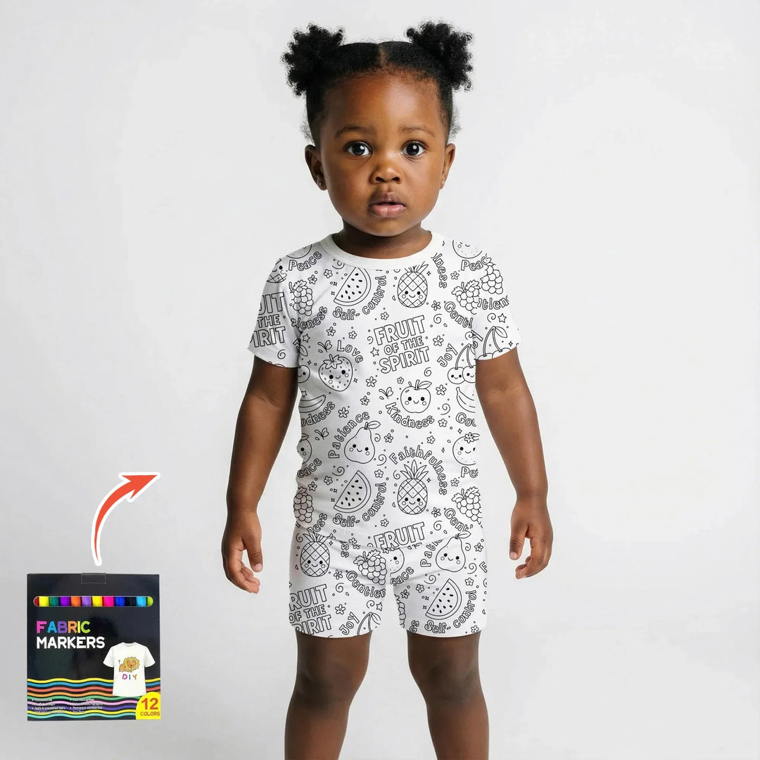 All Colorable Fruit of the Spirit Bamboo Two Piece Short Sleeve Shorts Pajama Set