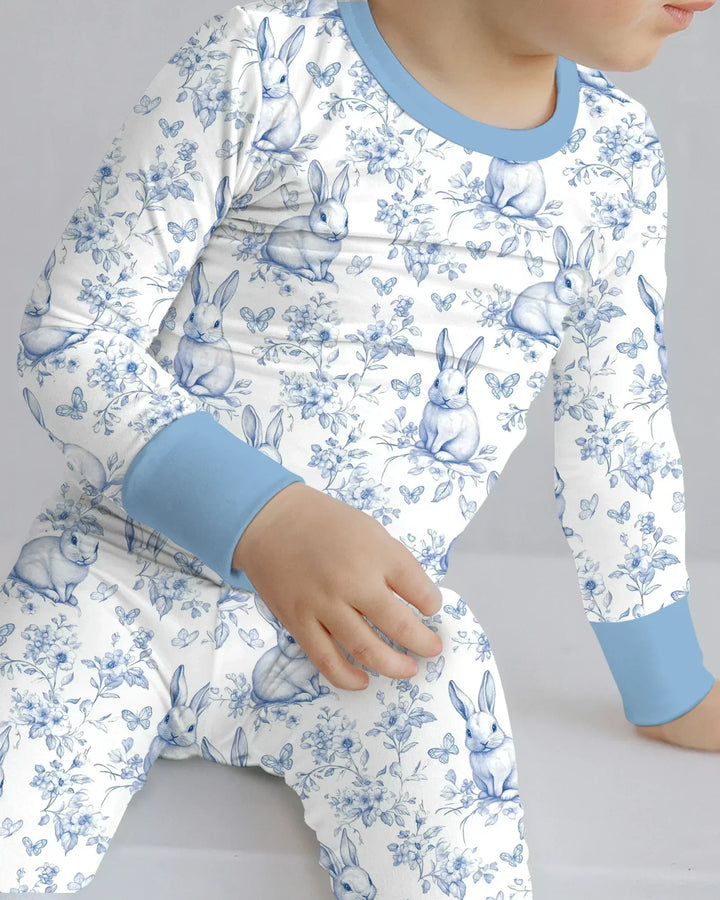 Easter Chinoiserie Toile de Jouy Bamboo Two Piece Long Sleeve Pajama Set