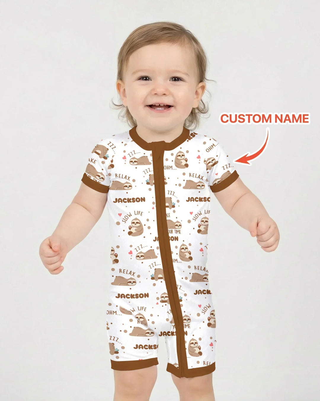 Custom Name Cute Sloth Bamboo Shorty Zippy