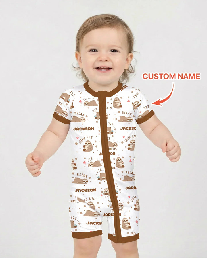 Custom Name Cute Sloth Bamboo Shorty Zippy