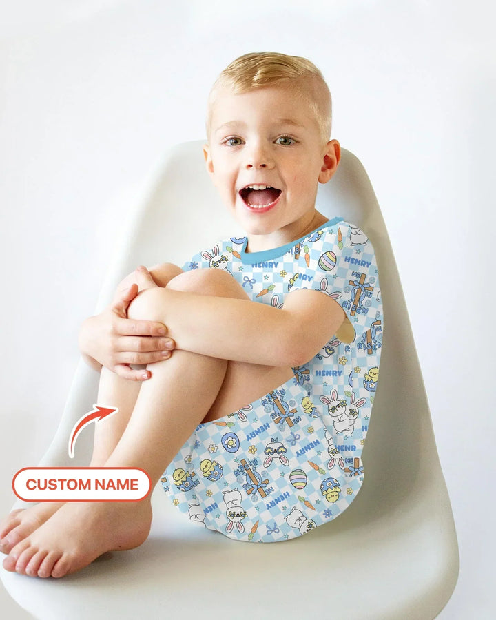 Custom Name Retro Easter Bamboo Two Piece Short Sleeve Shorts Pajama Set
