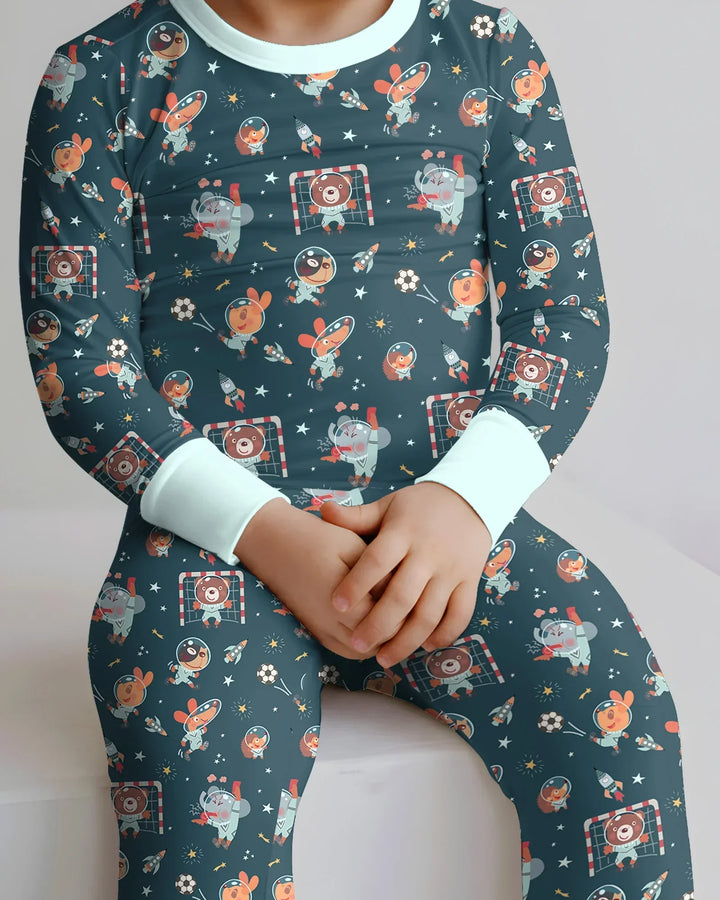 Space Soccer Bamboo Two Piece Long Sleeve Pajama Set