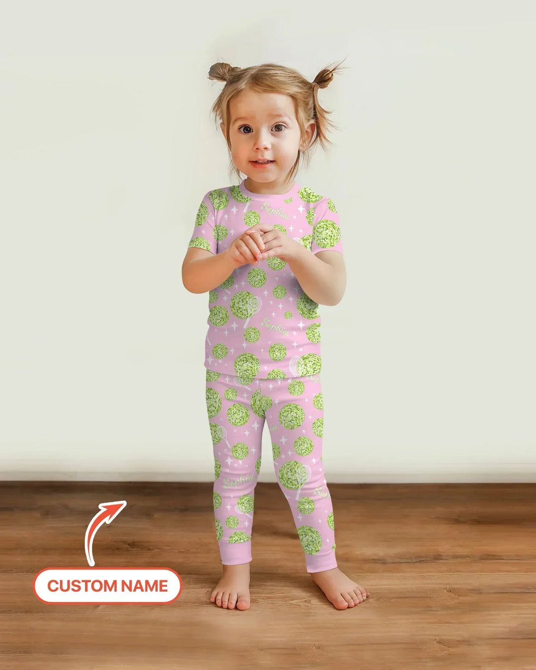 Tennis Disco Girl Party Matching Bamboo Two Piece Short Sleeve Pajama Set