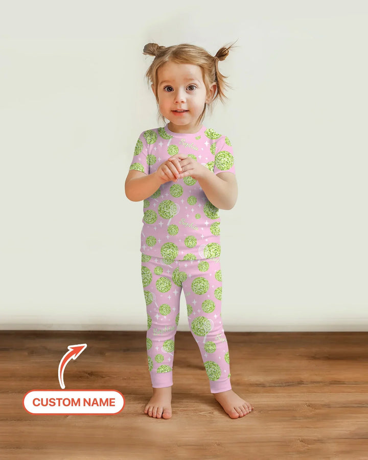 Tennis Disco Girl Party Matching Bamboo Two Piece Short Sleeve Pajama Set