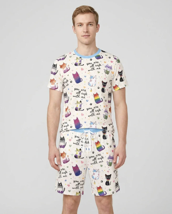Loved & Safe Kitties Family Matching Bamboo Men Short Sleeve Short Pajama Set