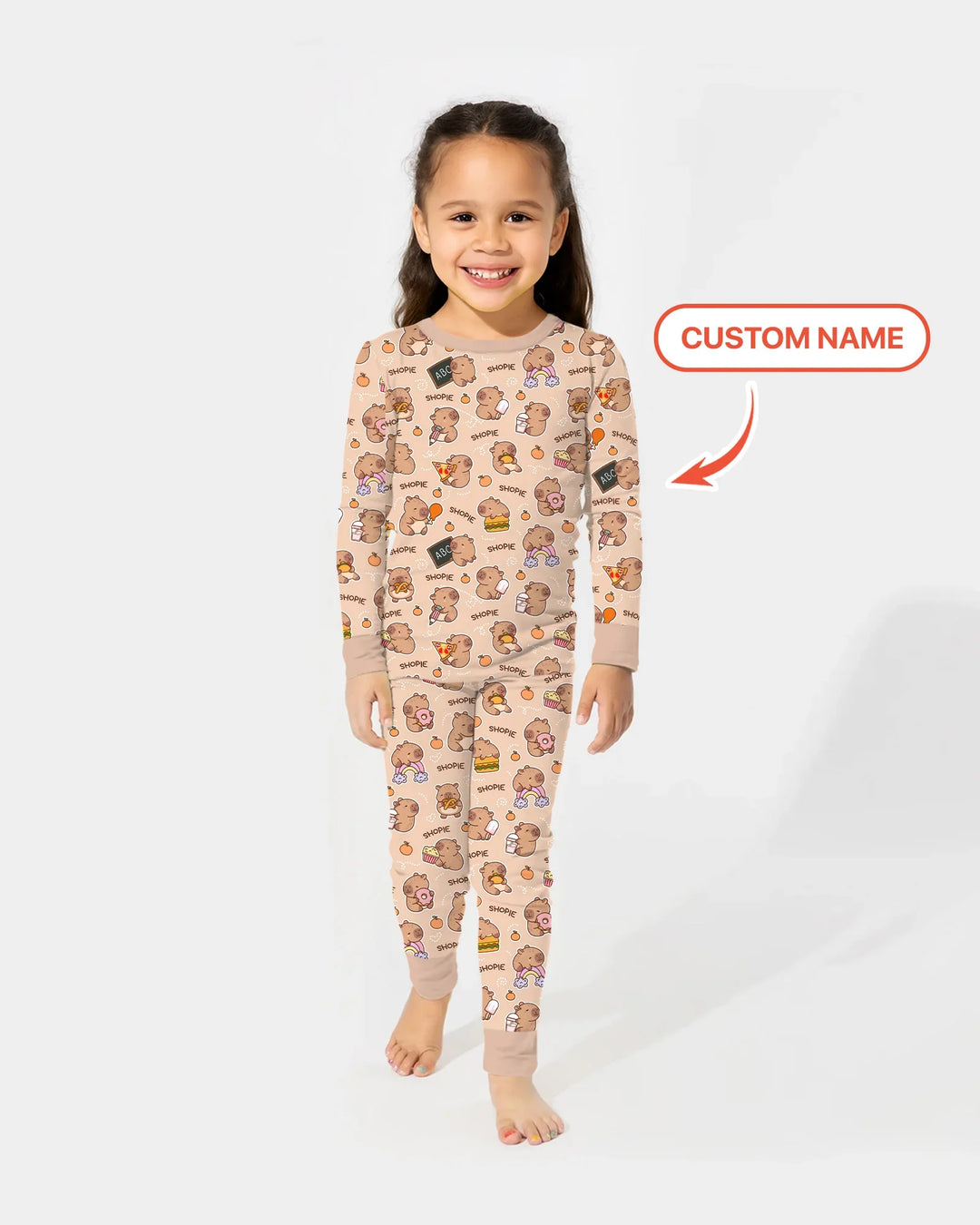 Custom Name Cute Capybara Bamboo Two Piece Long Sleeve Pajama Set