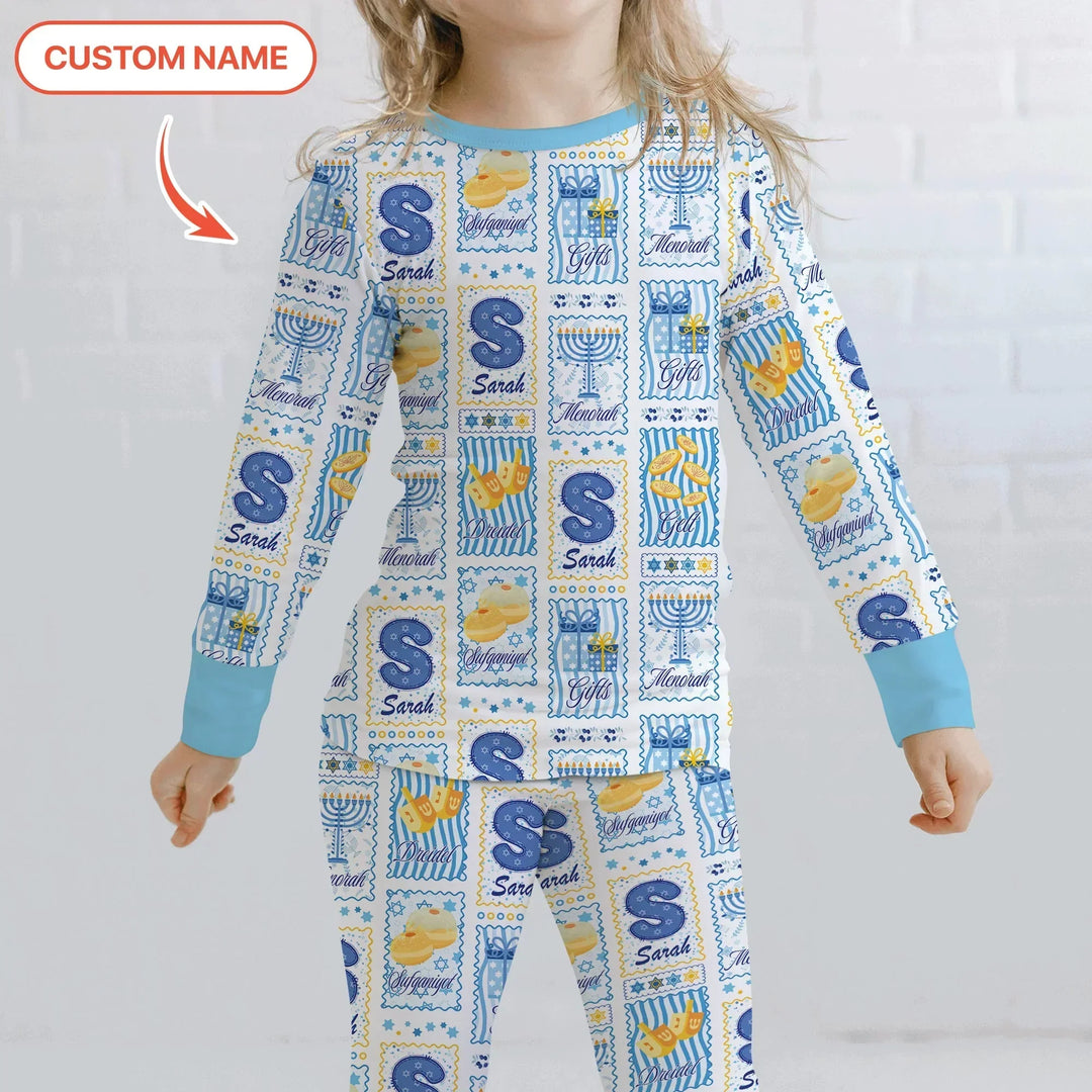 Light of Hanukkah Custom Name Bamboo Two Piece Long Sleeve Pajama Set