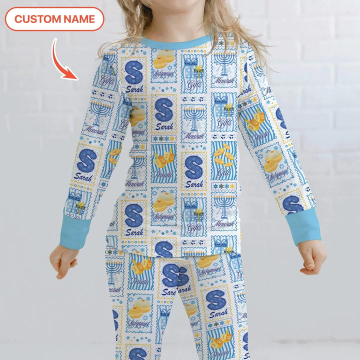 Light of Hanukkah Custom Name Bamboo Two Piece Long Sleeve Pajama Set