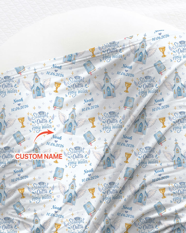 Custom Name Baptism Christening Straight Outta Holy Water Swaddle Blanket