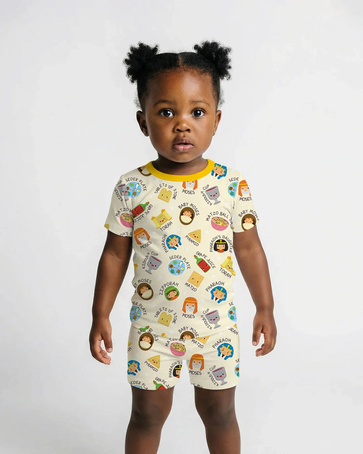 Cute Passover Characters Bamboo Two Piece Short Sleeve Shorts Pajama Set