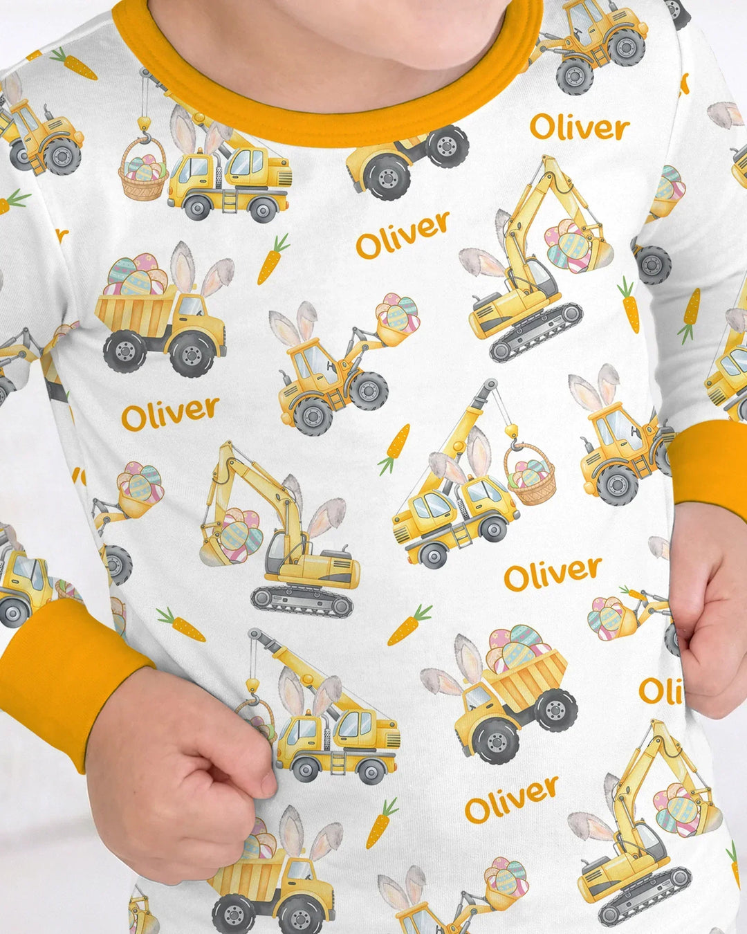 Custom name Eggs-cavator Construction Bamboo Two Piece Long Sleeve Pajama Set