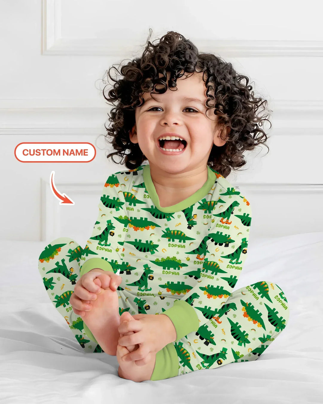 St. Patrick's Day Dinosaurs Custom Bamboo Two Piece Long Sleeve Pajama Set