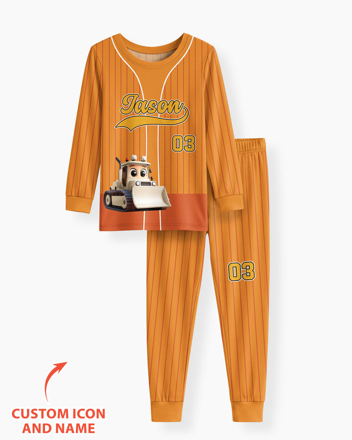 Kid Cartoon Dinosaurus Vehicles Bamboo Two Piece Long Sleeve Pajama Set