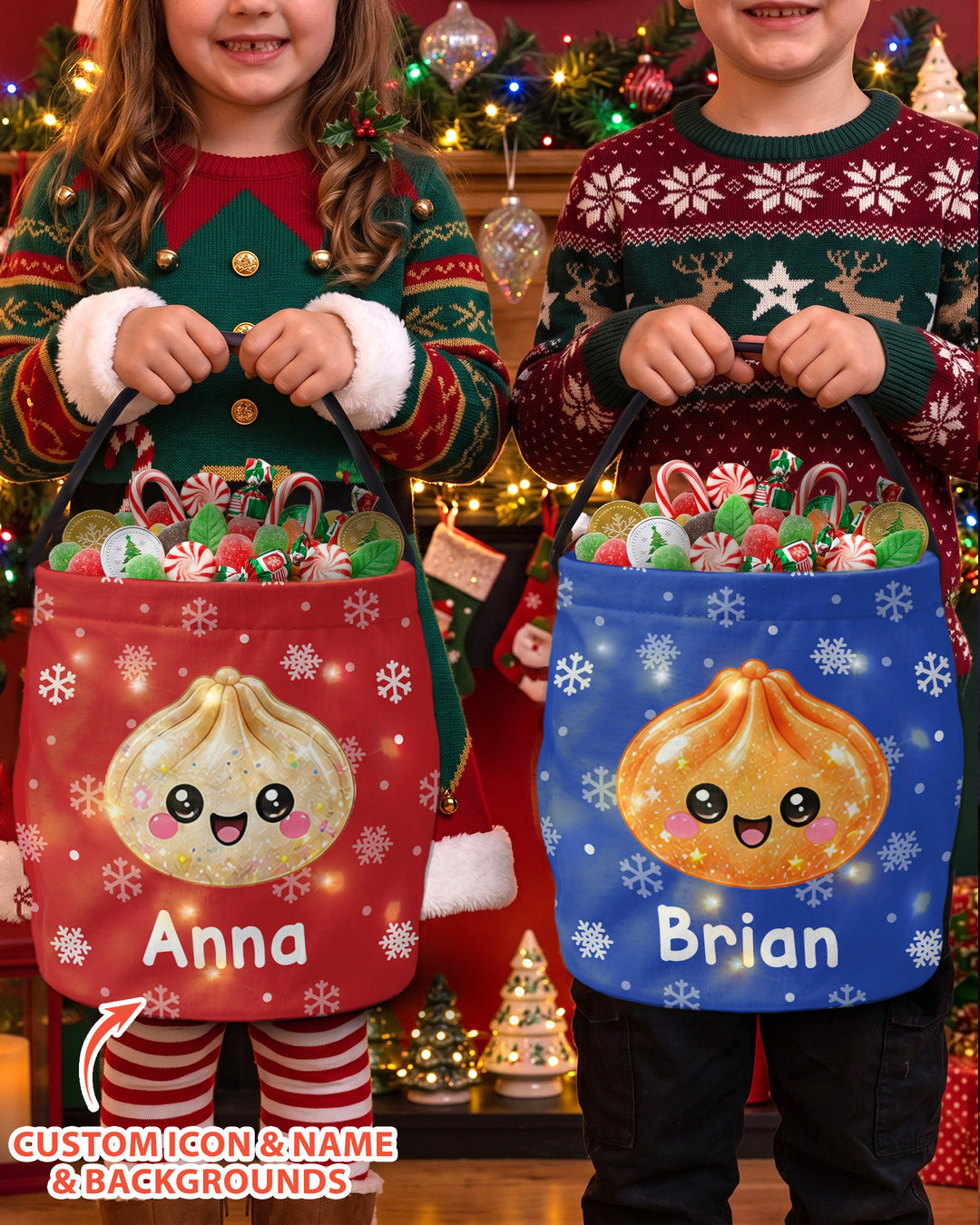 Personalized Christmas Festive Dumpling Led Light Bucket Bag