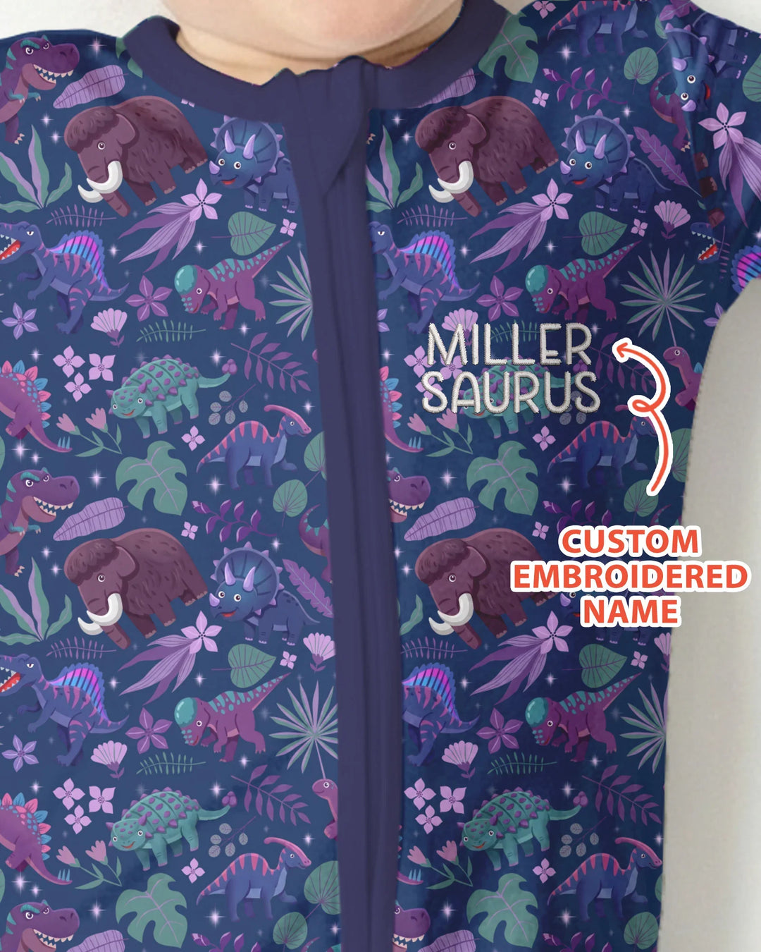 Custom Name Embroidered Dino Dream Night Bamboo Convertible Zippy