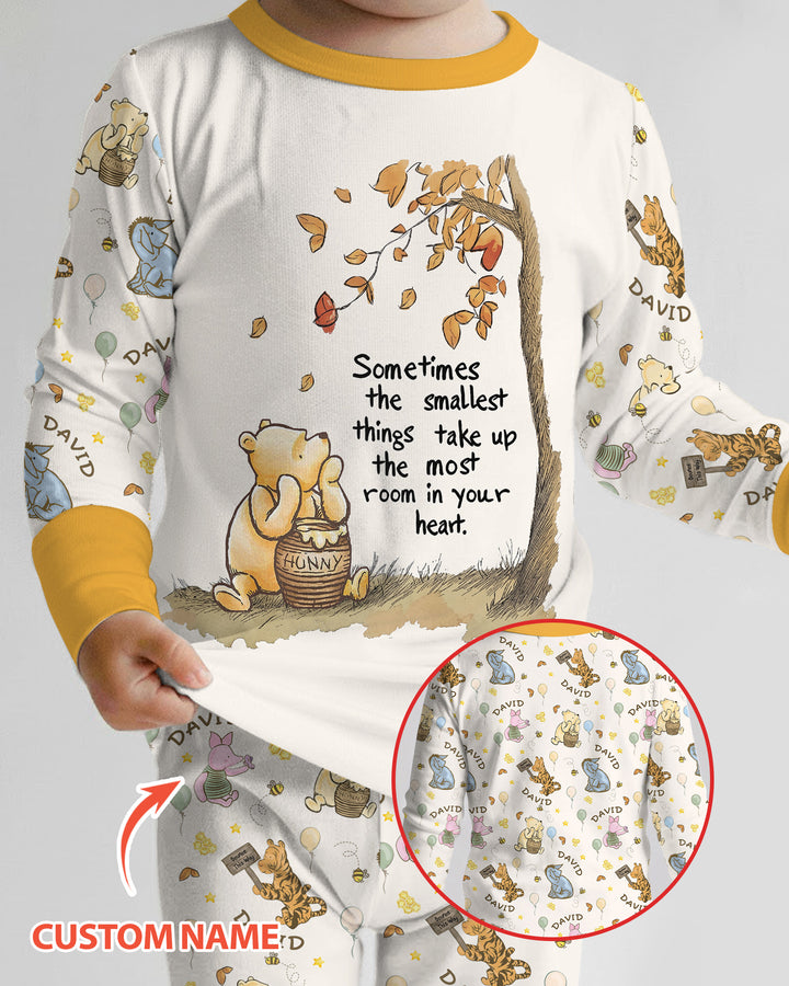 Little Things, Big Love Classic Bear Custom Name Bamboo Two Piece Long Sleeve Pajama Set