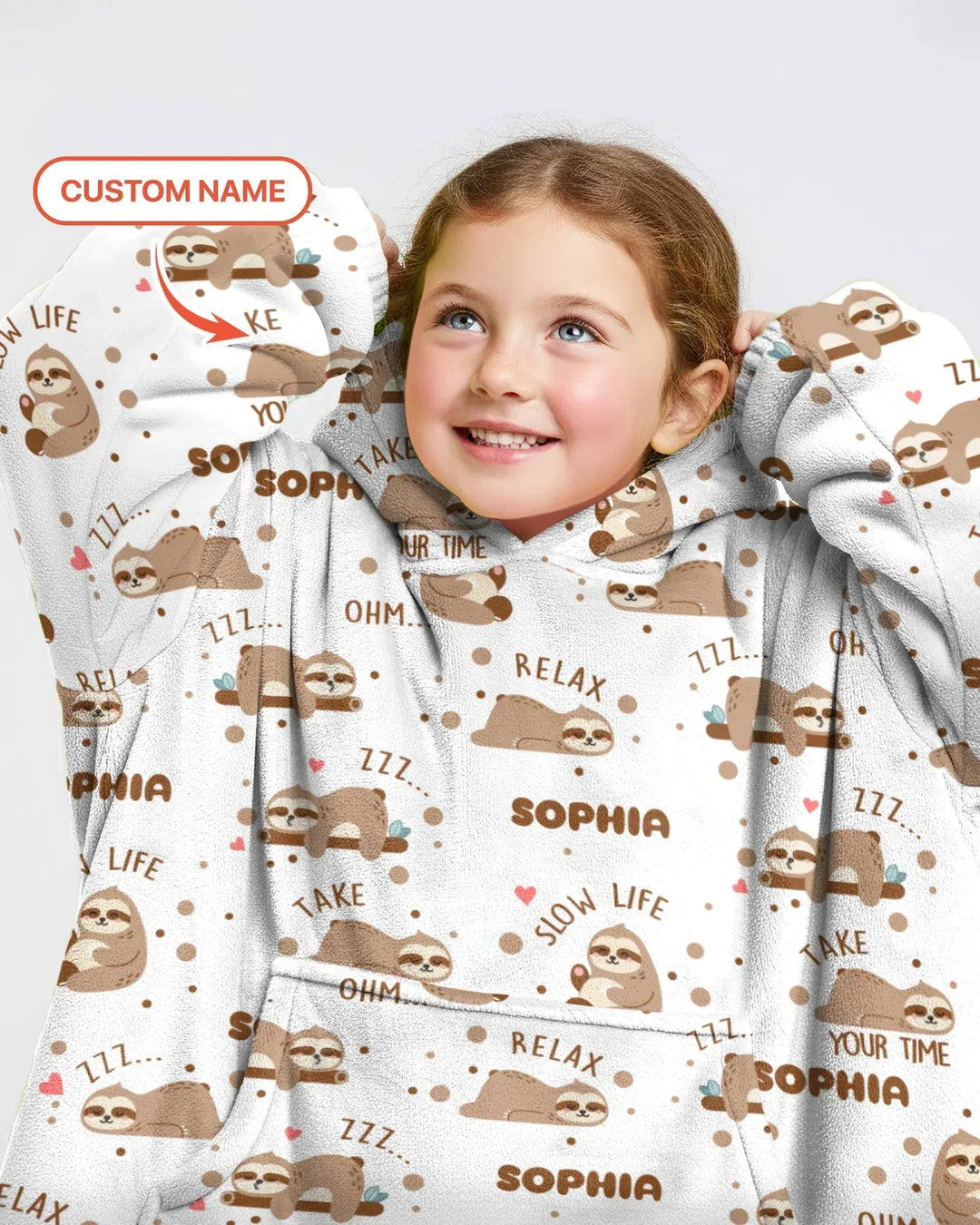 Custom Name Cute Sloth Bamboo Blanket Hoodie